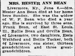 Hester Ann <I>Franklin</I> Bean 