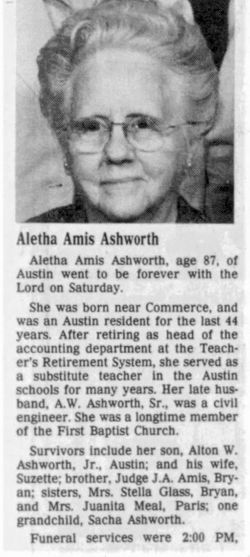 Aletha Rebecca <I>Amis</I> Ashworth 