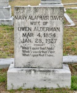 Mary Alaphair “Mamie” <I>Davis</I> Alderman 