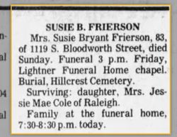 Susie G <I>Bryant</I> Easterling Frierson 