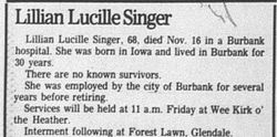 Lillian Lucille <I>Dunkelberger</I> Singer 