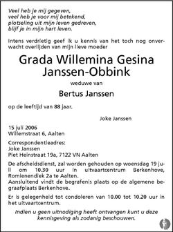 Grada Willemina Gesina <I>Obbink</I> Janssen 