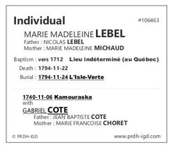 Marie-Madeleine <I>Lebel</I> Cote 