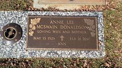 Annie Lee “Ann” <I>McSwain</I> Donaldson 