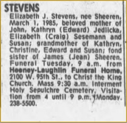Elizabeth Jane <I>Sheeren</I> Stevens 