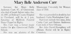 Mary Belle <I>Anderson</I> Carr 