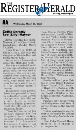 Zettie Dorothy Lee <I>Lilly</I> Maynor 