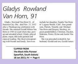 Gladys E <I>Rowland</I> Van Horn 