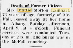Martha Ann “Mattie” <I>Dilley</I> Lainhart 