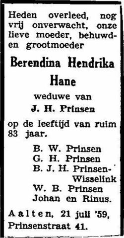 Berendina Hendrika <I>Hane</I> Prinsen 