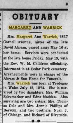 Margaret Ann <I>Abram</I> Warrick 