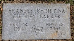 Mrs Frances Christina <I>Girdley</I> Barker 