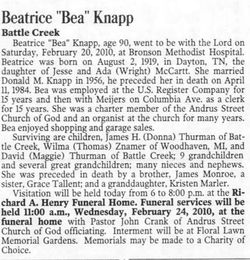 Beatrice “Bea” <I>McCartt</I> Knapp 