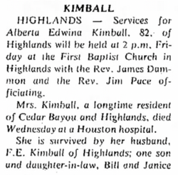 Alberta Edwina <I>Ellender</I> Kimball 