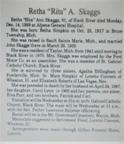 Retha Ann “Rita” <I>Simpkin</I> Skaggs 