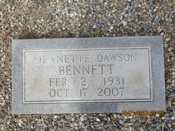 Jeanette <I>Dawson</I> Bennett 