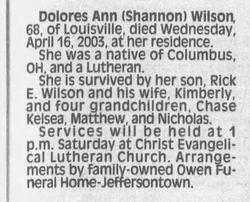 Dolores Ann “Sis” <I>Shannon</I> Wilson 