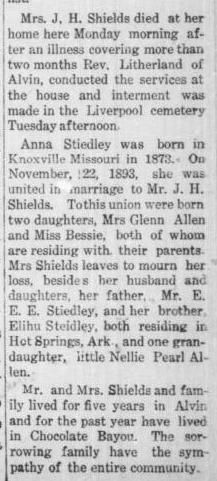 Anna M “Annie” <I>Steidley</I> Shields 