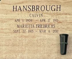 Mrs Marietta <I>Friedrichs</I> Hansbrough 