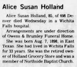 Alice Susan <I>Truman</I> Holland 