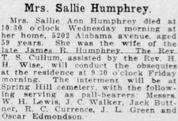 Sallie Annie <I>McPherson</I> Humphrey 