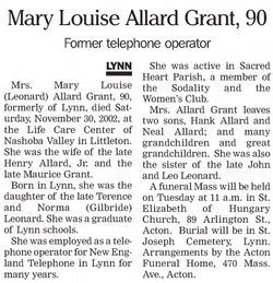Mary Louise <I>Leonard</I> Allard Grant 