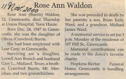 Rose Ann <I>Burris</I> Waldon 