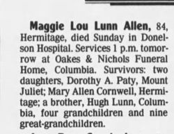 Maggie Lou <I>Lunn</I> Allen 
