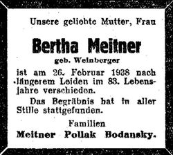 Bertha <I>Weinberger</I> Meitner 