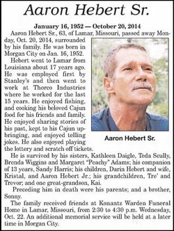 Aaron A Hebert Sr.