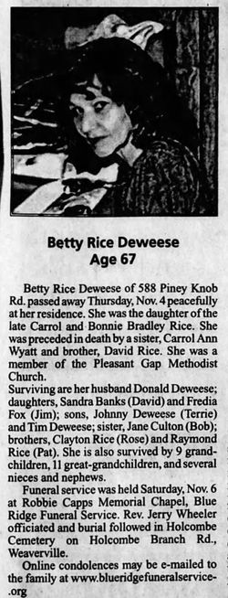 Betty Lou <I>Rice</I> Deweese 