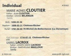 Marie Agnes <I>Cloutier</I> Lacroix 