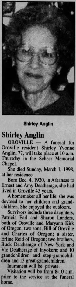 Shirley Yvonne <I>Deatherage</I> Anglin 