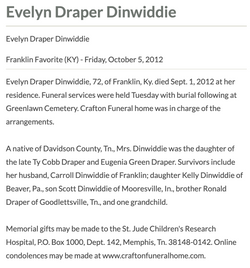 Evelyn Faye <I>Draper</I> Dinwiddie 