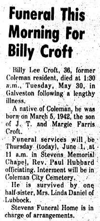 Billy Lee Croft (1942-1978) - Find a Grave Memorial