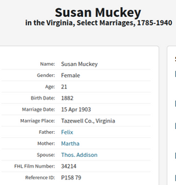  Susan A. <I>Mulkey</I> Addison