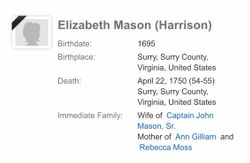  Elizabeth <I>Harrison</I> Mason