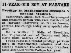 · Old Print Articles: William James Sidis, Prodigy