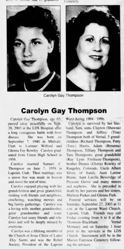  Carolyn Gay <I>Rowley</I> Thompson