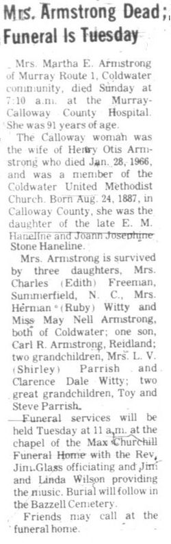  Martha E <I>Haneline</I> Armstrong